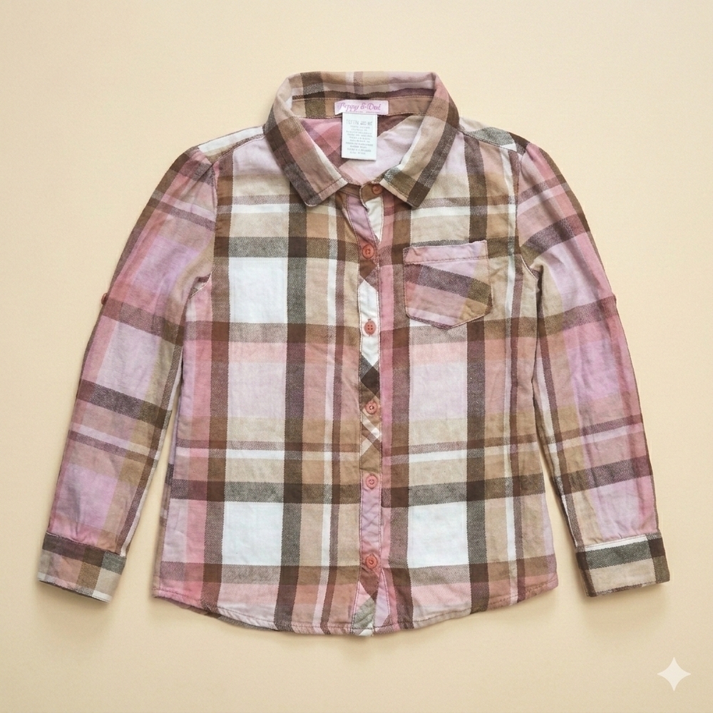 Tommy Bahama Kids Plaid Button Down Shirt Pink and Brown